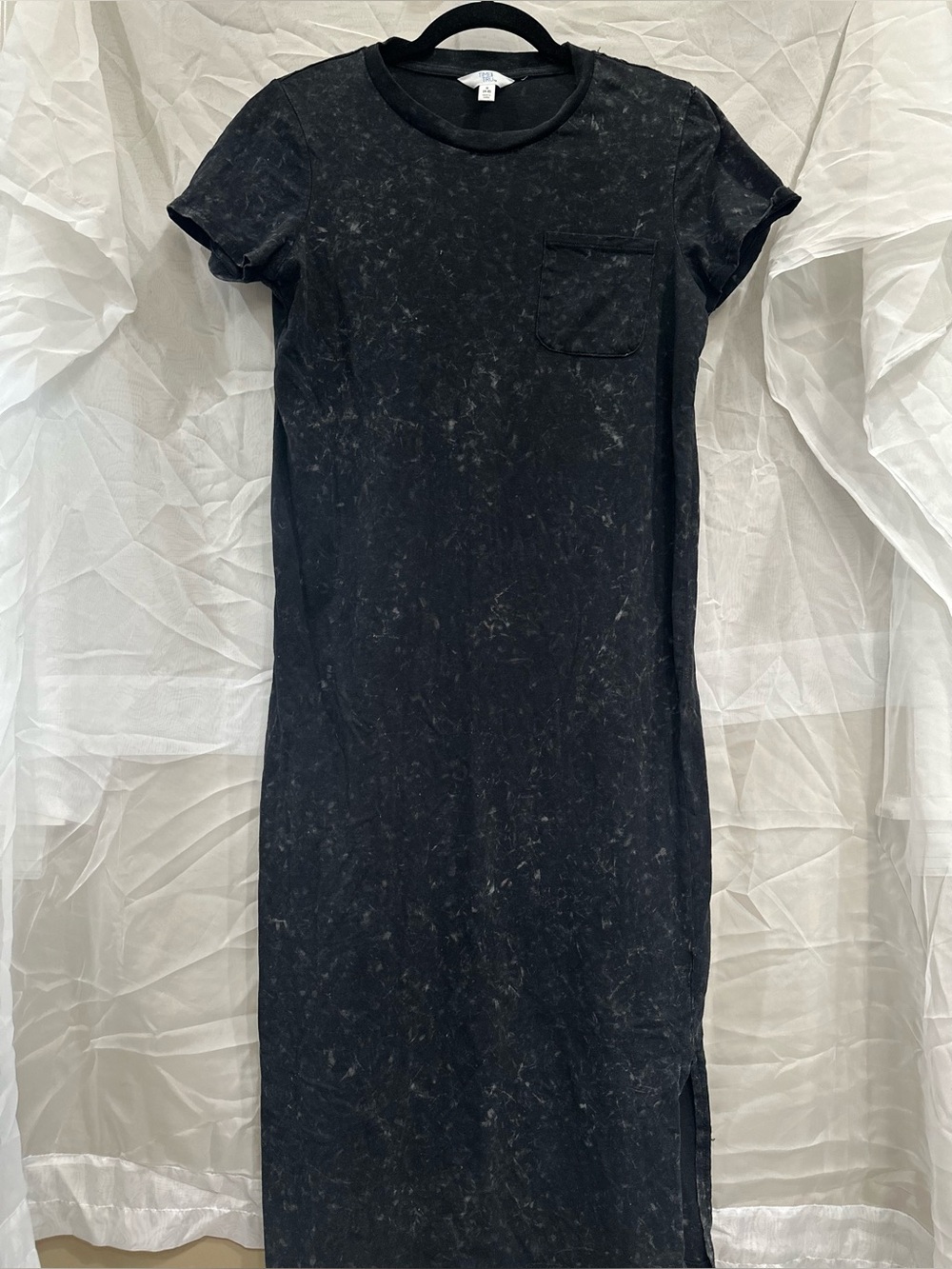 Women’s Small Dark Charcoal/Black Short-Sleeve Tshirt Dress with Chest Pocket